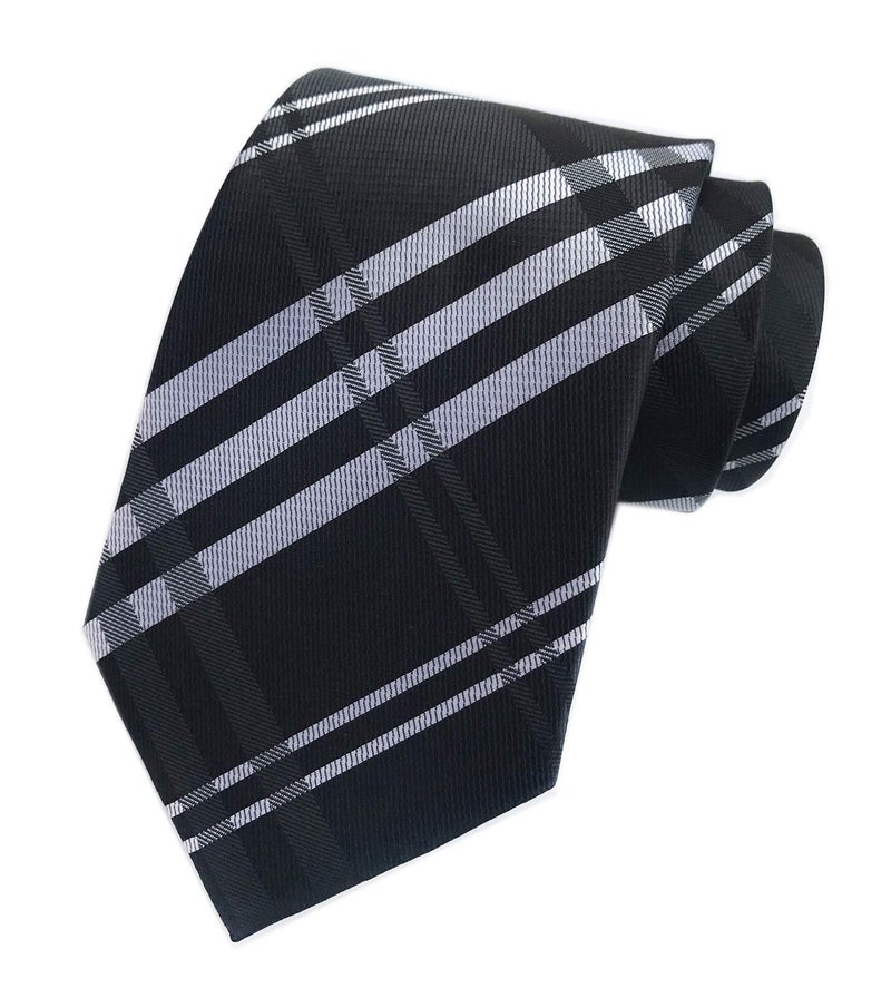 Elfeves Men's Modern Tartan Checks Plaid Style Formal Ties Woven Pattern Necktie (One Size, Black) - Image 1